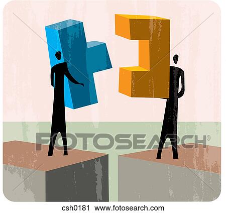Clip Art - People putting two blocks together. Fotosearch
