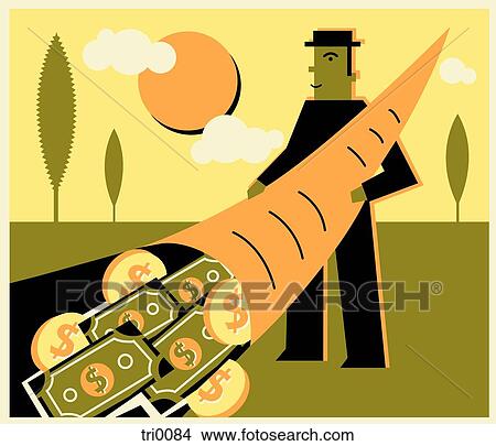 A man holding a cornucopia of cash View Large Illustration Stock Illustration - A man holding a cornucopia of cash. Fotosearch