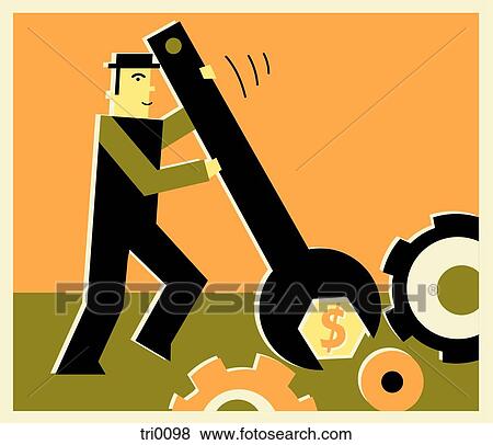 Man turning gears with money symbols on them View Large Illustration Stock Illustration - Man turning gears with money symbols on them. Fotosearch