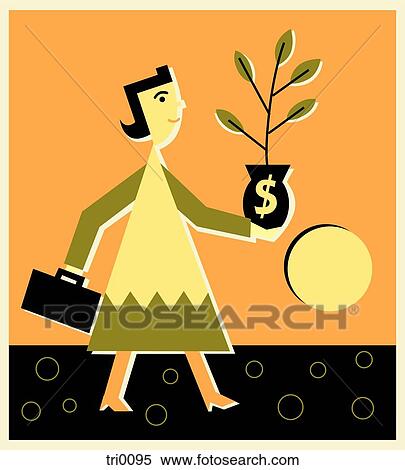 Woman holding a money plant View Large Illustration Stock Illustration - Woman holding a money plant. Fotosearch