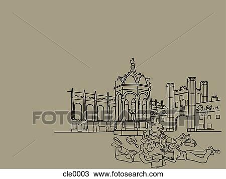 An illustration of a campus scene View Large Illustration Drawing - An illustration of a campus scene. Fotosearch