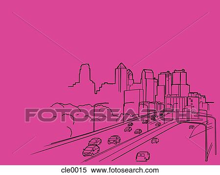 Stock Illustration - Illustration of cars driving into the city. Fotosearch