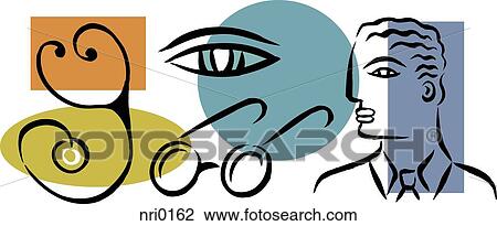 Drawing - A picture of an eye doctor and his equipments. Fotosearch