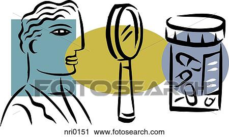 Clip Art - An illustration of a pharmacist and prescription drugs. Fotosearch