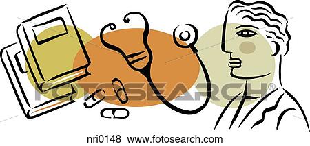 An illustration of the medical profession showing a doctor, a stethoscope, pills and books View Large Illustration Stock Illustration - An illustration of the medical profession showing a doctor, a stethoscope, pills and books. Fotosearch