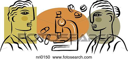 Clipart - Illustration of workers at a pharmaceutical company. Fotosearch