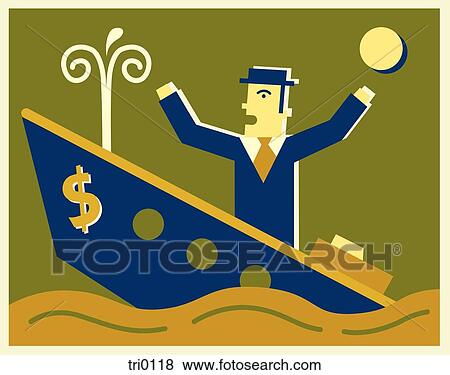 A businessman on a sinking ship View Large Illustration Stock Illustration - A businessman on a sinking ship. Fotosearch