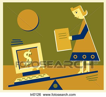 A businesswoman and a computer on a teeter totter View Large Illustration Stock Illustration - A businesswoman and a computer on a teeter totter. Fotosearch