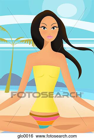 Stock Illustration - A girl relaxing on a tropical beach. Fotosearch