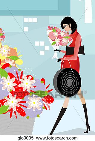 A pregnant woman buying flowers View Large Illustration Stock Illustration - A pregnant woman buying flowers. Fotosearch