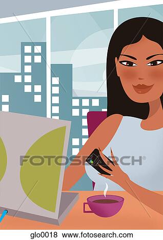 Stock Illustration - A woman doing some shopping online. Fotosearch