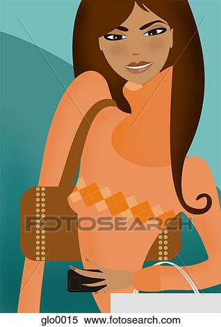 A woman holding her credit card View Large Illustration Stock Illustration - A woman holding her credit card. Fotosearch