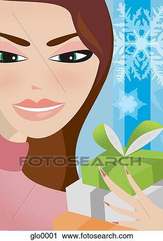 A woman holding wrapped gifts View Large Illustration Clip Art - A woman holding wrapped gifts. Fotosearch