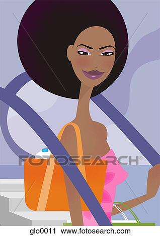 A woman on an escalator View Large Illustration Clip Art - A woman on an escalator. Fotosearch