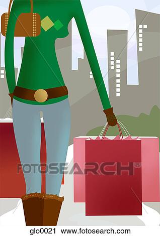 A woman on her winter shopping spree View Large Illustration Clip Art - A woman on her winter shopping spree. Fotosearch