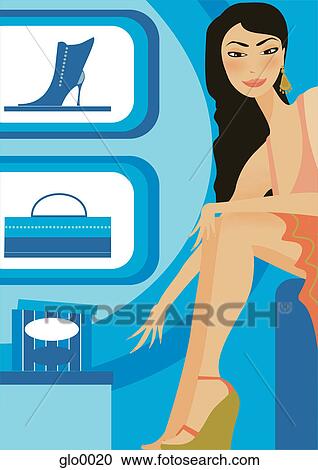 Clipart - A woman shopping for shoes. Fotosearch