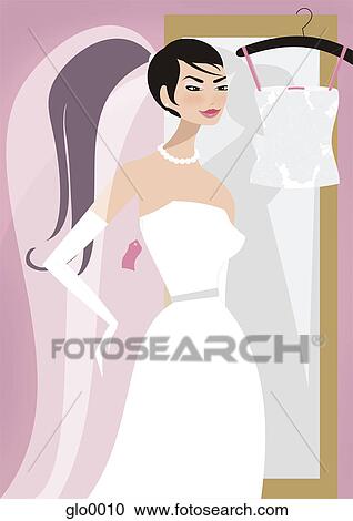 A woman trying on bridal gowns View Large Illustration Clipart - A woman trying on bridal gowns. Fotosearch