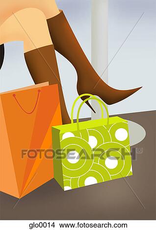 Stock Illustration - Shopping bags on the floor beside a woman. Fotosearch