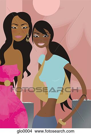 Two friends out shopping together View Large Illustration Stock Illustration - Two friends out shopping together. Fotosearch