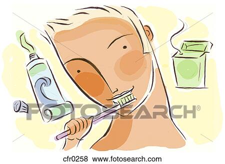 a man brushing his teeth View Large Illustration Stock Illustration - a man brushing his teeth. Fotosearch