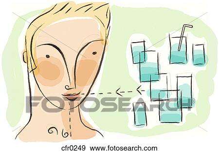 A man looking at 8 glasses of water View Large Illustration Stock Illustration - A man looking at 8 glasses of water. Fotosearch