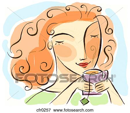 Stock Illustration - A woman drinking green tea. Fotosearch