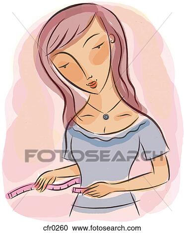 A woman measuring her waist line View Large Illustration Clipart - A woman measuring her waist line. Fotosearch