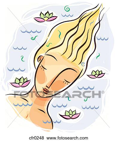Stock Illustration - A woman soaking in a floral bath. Fotosearch