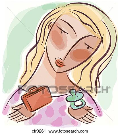 Clip Art - A woman striking a balance between work and family. Fotosearch
