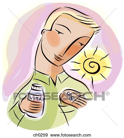 An illustration of a man taking vitamins View Large Illustration Stock Illustration - An illustration of a man taking vitamins. Fotosearch