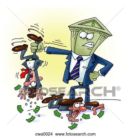 Stock Illustration - A bank bully trying to get all the money from other people. Fotosearch