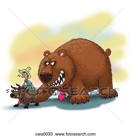 A big bear driving a bull out of the picture View Large Illustration Drawing - A big bear driving a bull out of the picture. Fotosearch