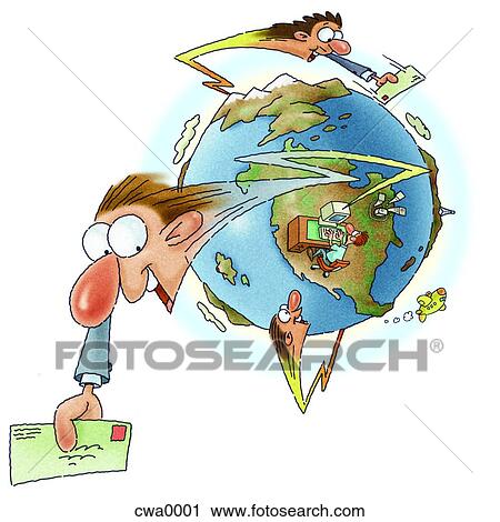 A businessman sending email around the world View Large Illustration Clip Art - A businessman sending email around the world. Fotosearch