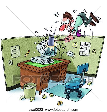 A businessman smashing his computer View Large Illustration Drawing - A businessman smashing his computer. Fotosearch