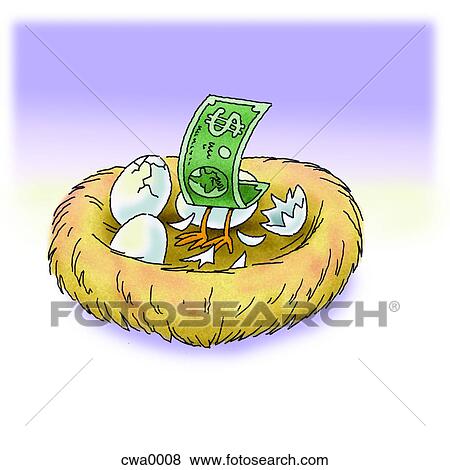 A dollar bill hatching in a nest View Large Illustration Stock Illustration - A dollar bill hatching in a nest. Fotosearch