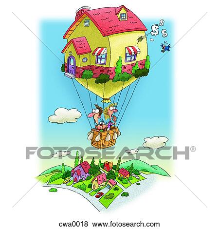 Stock Illustration - A family living in a hot air balloon house. Fotosearch