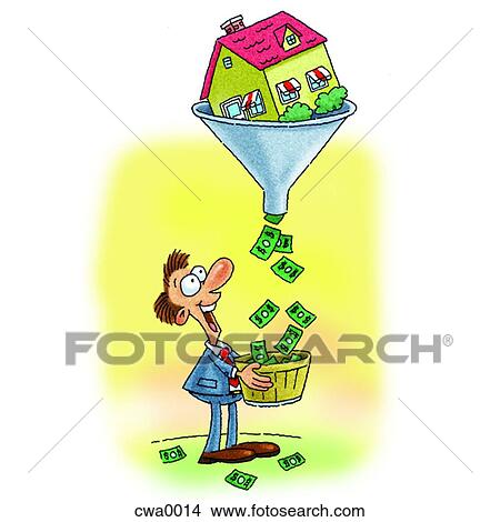 A house turning into dollars collected by a happy man View Large Illustration Stock Illustration - A house turning into dollars collected by a happy man. Fotosearch
