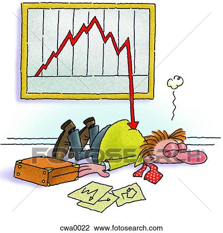 Drawing - A man being stabbed ny the plummeting sales figures. Fotosearch