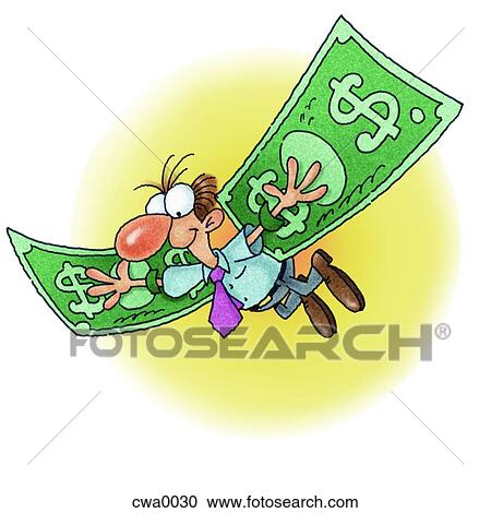 A man with flying with money wings View Large Illustration Clipart - A man with flying with money wings. Fotosearch