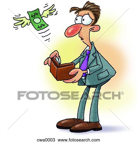 A picture of money flying out of man's wallet View Large Illustration Drawing - A picture of money flying out of man's wallet. Fotosearch
