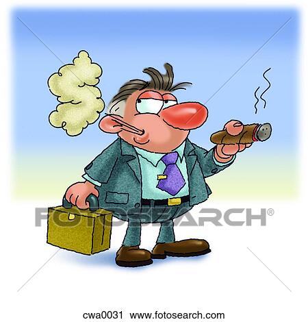 Clip Art - A portrait of a businessman smoking a cigar. Fotosearch
