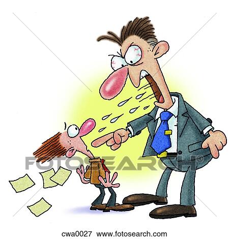 Stock Illustration - An angry boss shouting and pointing at his employee. Fotosearch