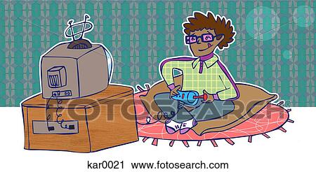 A boy playing video games View Large Illustration Clip Art - A boy playing video games. Fotosearch