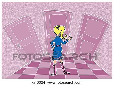 A girl deciding which door to go through View Large Illustration Stock Illustration - A girl deciding which door to go through. Fotosearch