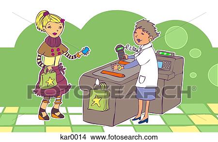 A girl making a purchase View Large Illustration Stock Illustration - A girl making a purchase. Fotosearch