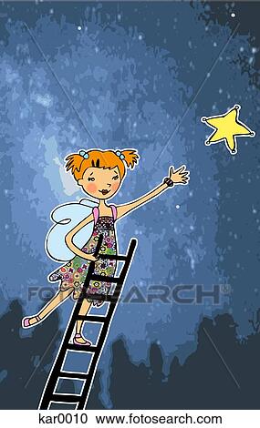 A Girl Reaching For A Star Clipart Kar0010 Fotosearch