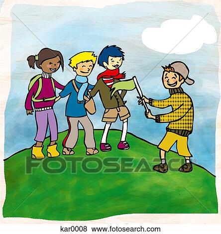 Kids playing at the top of a mountain View Large Illustration Stock Illustration - Kids playing at the top of a mountain. Fotosearch