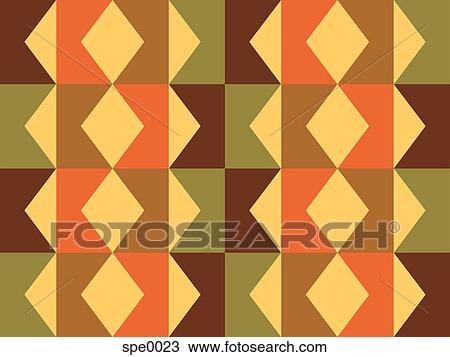 Drawing - Illustrated abstract pattern with green and brown zig zag shapes. Fotosearch