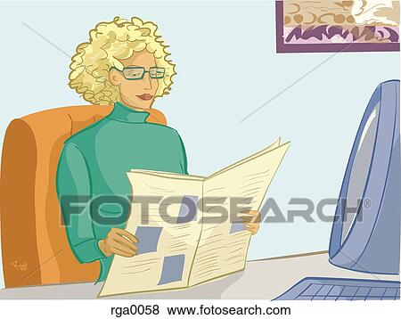 A businesswoman reading a newspaper View Large Illustration Stock Illustration - A businesswoman reading a newspaper. Fotosearch