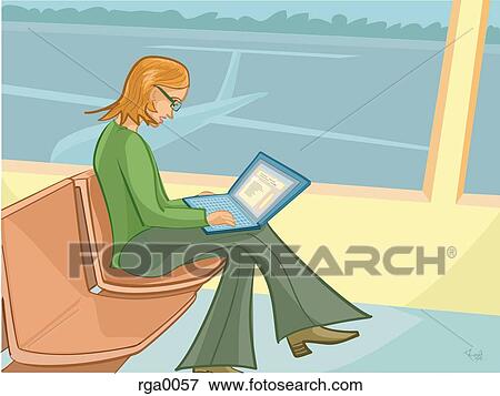 A businesswoman working while waiting for her flight at an airport View Large Illustration Stock Illustration - A businesswoman working while waiting for her flight at an airport. Fotosearch